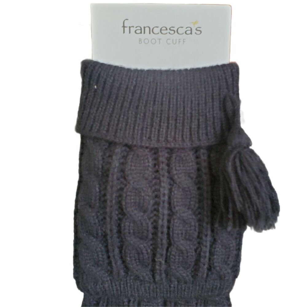 Francescas Boot Cuff Black Cable Knit Boot Topper Tassel New One Size